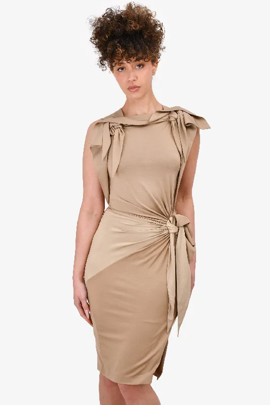 Petaled patch dress-Burberry Beige Tie Detailed High Neck Dress Size 2 US