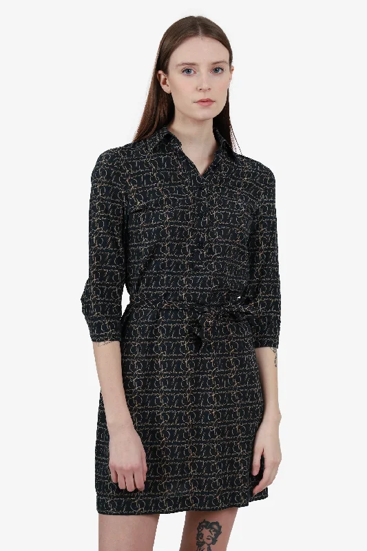 Fiesta fringe dress-Burberry Black Printed Shirt Dress With Tie Size 6