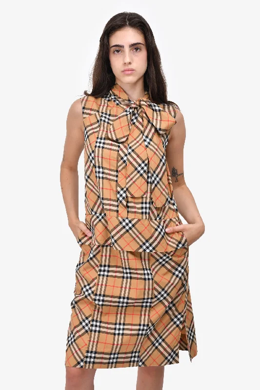 Sack peasant dress-Burberry Brown Tartan Bow Detailed Midi Dress Size 6