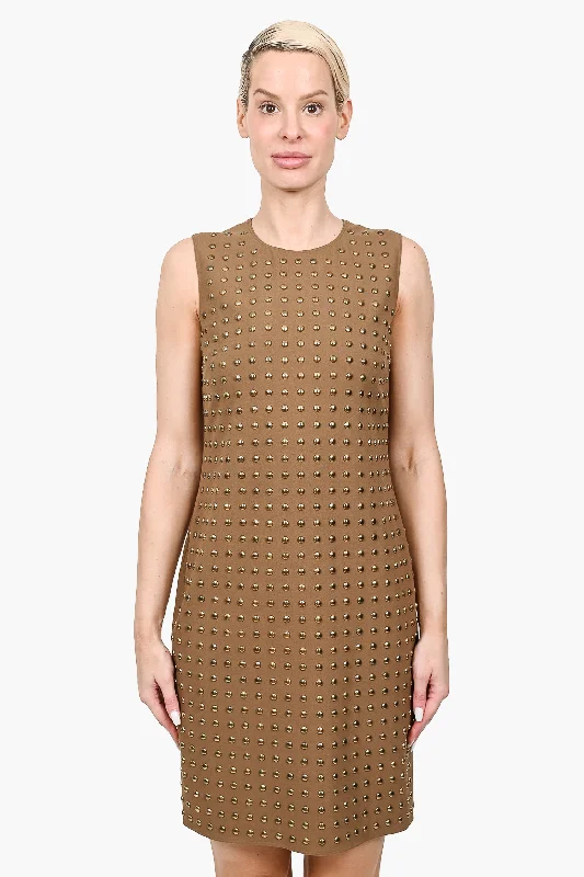 Neat sheath dress-Burberry London Brown Sleeveless Gold Beaded Dress Size 6