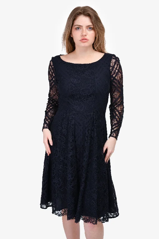 Quirky trendy dress-Burberry London Navy Blue Lace Long Sleeve Dress Size 6 US