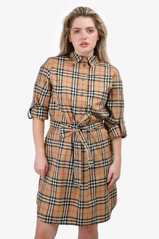 Lasting fit dress-Burberry London Novacheck 3/4 Sleeve Shirt Dress Size 10