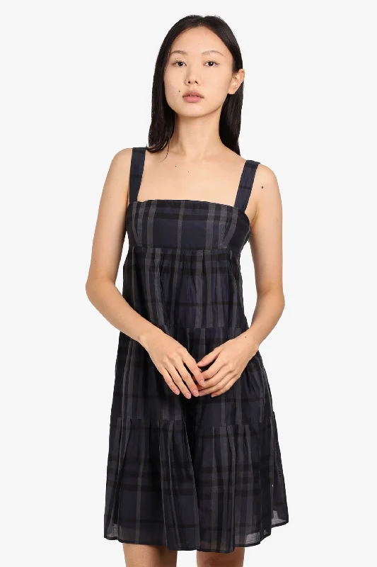 Radiant neon dress-Burberry Navy Check Sleeveless Mini Dress Size 36