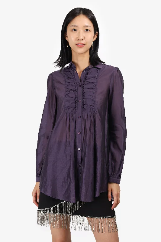 Pure stylish dress-Burberry Purple Rushed Sheer Button-up Mini Dress Size S