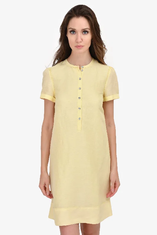 Lime sunny dress-Burberry Yellow Linen Short Sleeve Dress Size 6