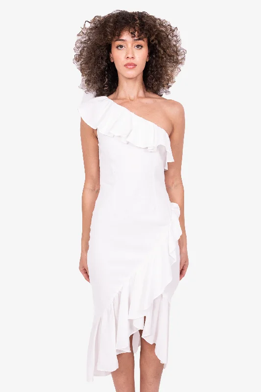 Mist subtle dress-Cami NYC White Cotton One Sleeve Ruffle Dress with Belt Size XS