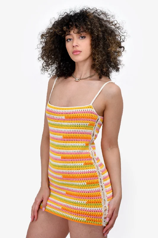 Honey glam dress-Camila Coelho Yellow/Multi Crochet Knit Mini Tank Dress Size XS