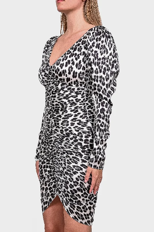 Ikat wrap dress-Caroline Constas Black/White Leopard Printed Satin V-Neck Dress Size S