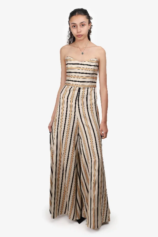 Tulle slip dress-Caroline Constas Cream/Gold Striped Jumpsuit Size 2