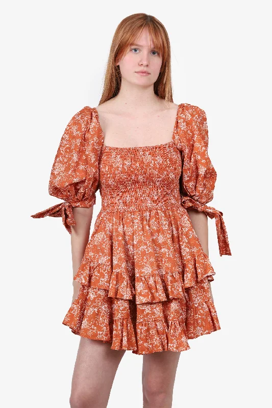 Gabardine overall dress-Caroline Constas Orange Floral Mini Dress size Small with Tags