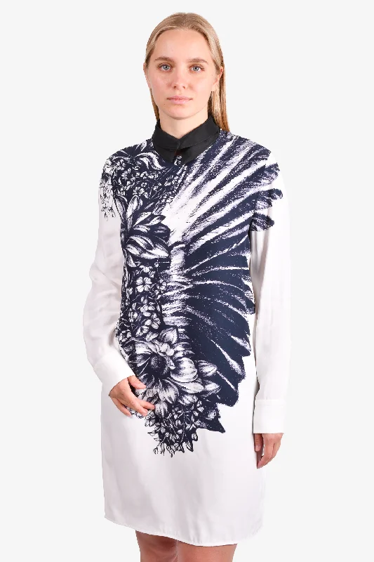 Mottled boho dress-Carte Blanche by Sportmax 2015 White/Navy Printed Dress Size 4