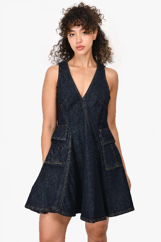 Exposed-shoulder prom dress-Carven Dark Blue Denim Sleeveless Dress Size 38