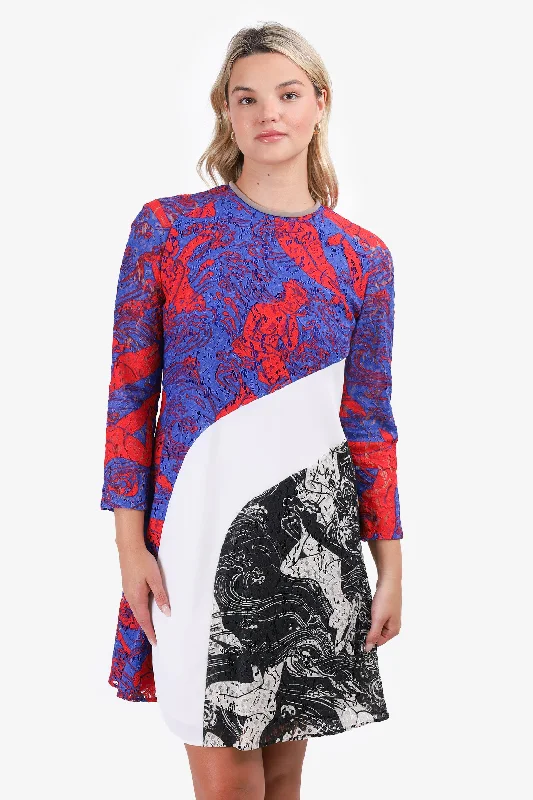 Strappy cocktail dress-Carven Multicolour Lace Long-Sleeve Dress Size 40