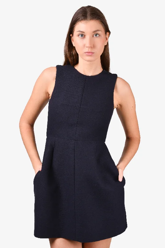 Voluminous midi dress-Carven Navy Wool Blend Sleeveless A-Line Dress Size 36