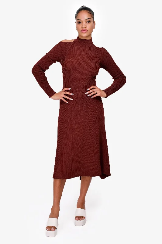 Drawstring work dress-Celine Brown Open Back Knit Midi Dress Size M