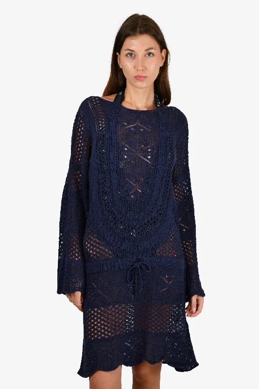 Safari casual dress-Chloe Navy Crochet Dress Size S