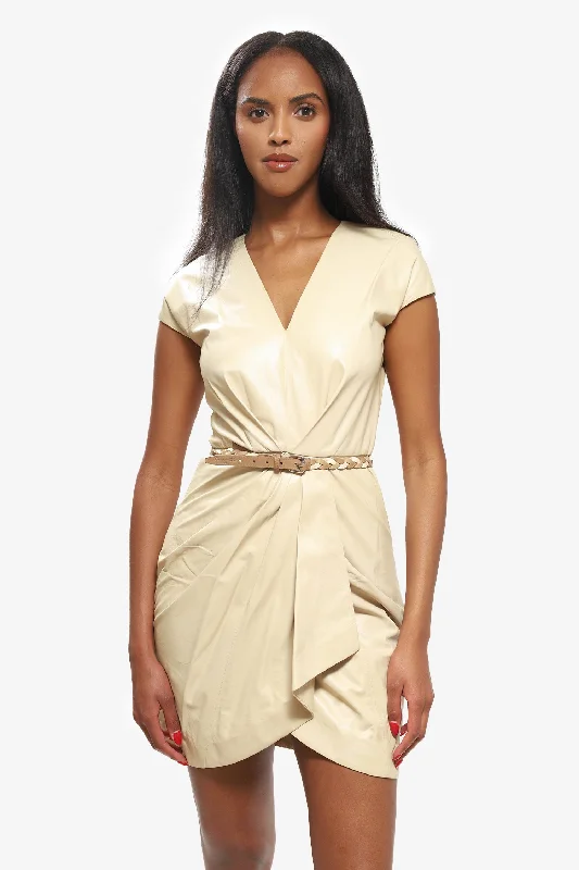 Open-knit overlay dress-Christian Dior Beige Leather Belted Sleeveless Mini Dress Size 2