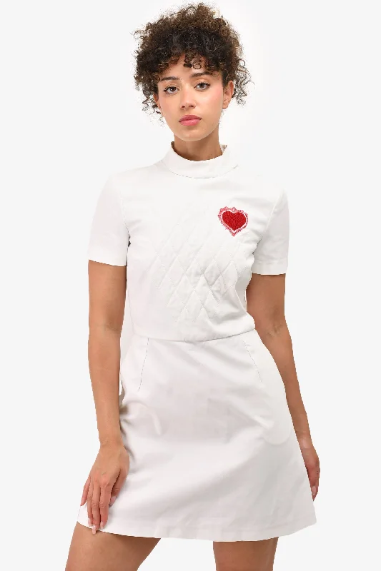 Drawcord boho dress-Christian Dior White Quilted Mock Neck Short Sleeve Heart Detail Mini Dress Size 6