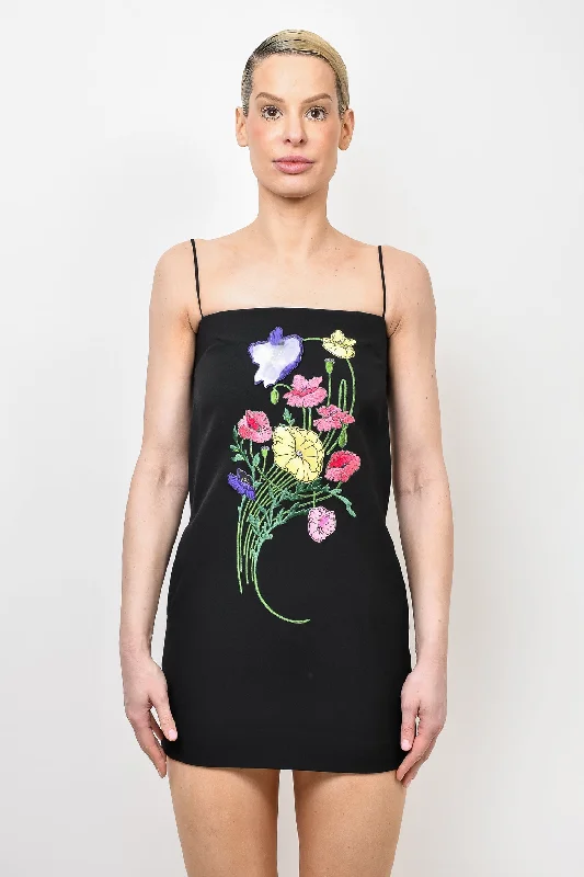 Oasis wrap dress-Christopher Kane Black Floral Embroidered Mini Dress Size 2