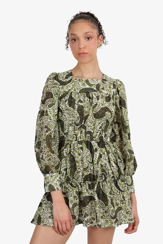 Field dapple dress-Ciao Lucia Green/White Tie Dye Paisley Print Alessandra Dress