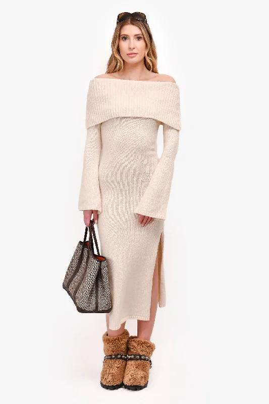 Mist knit dress-Cult Gaia Cream Mohair/Wool Blend Off the Shoulder 'Mariel' Midi Dress Size S