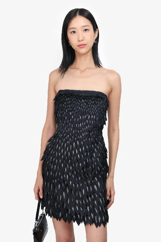 Hand-knit dress-David Dixon Black Mini Feather Dress Size S