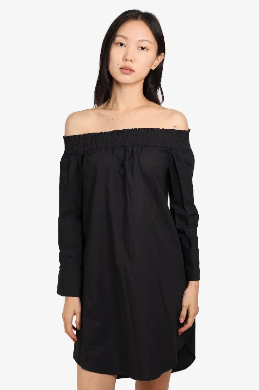 Elite cocktail dress-Dereck Lam 10 Crosby Black Off Shoulder Mini Dress Size 4 with Tag