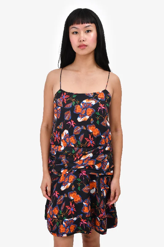 Trim office dress-Derek Lam 10 Crosby Black/Orange Floral Strappy Mini Dress Size 8