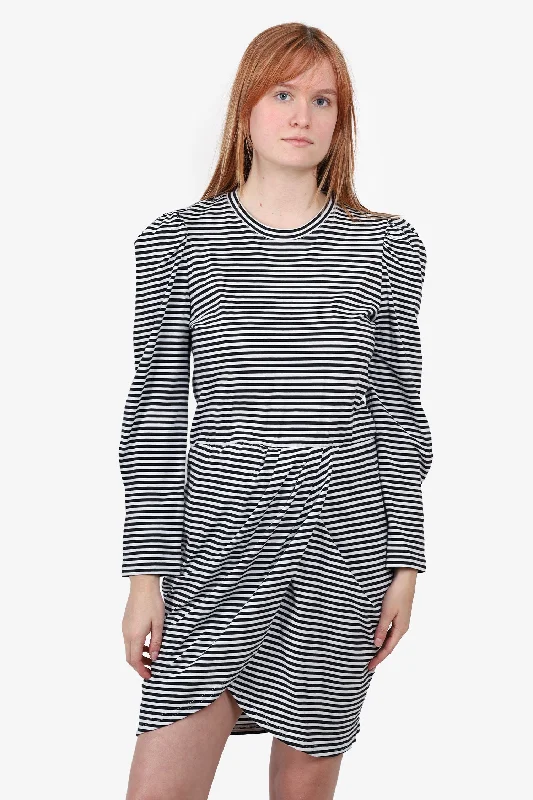 Airy wrap dress-Derek Lam 10 Crosby Black/White Striped Pleated Long-Sleeve Dress Size M