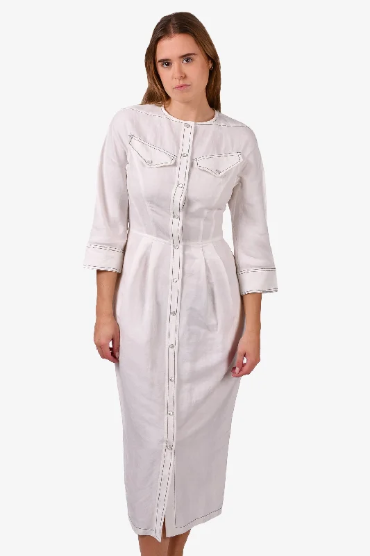 Sleek clingy dress-Derek Lam White Button-Up Midi Dress Size 4