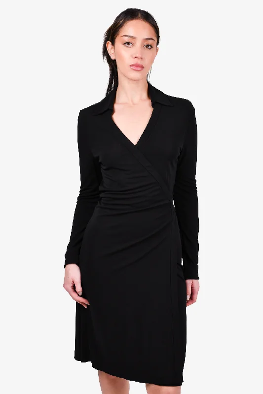 Lustrous slip dress-Diane Von Furstenberg Black Collared Wrap Dress Size 6