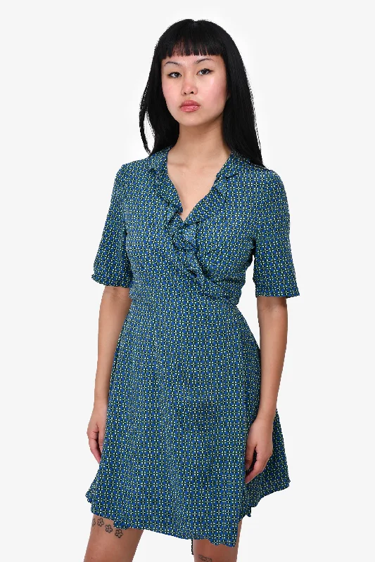 Surf tidal dress-Diane von Furstenberg Blue/Green Silk Patterned Wrap Dress Size 6