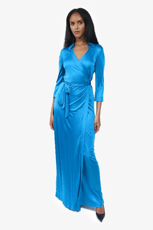 Luxe velvet dress-Diane Von Furstenberg Blue Maxi Wrap Dress Size 8