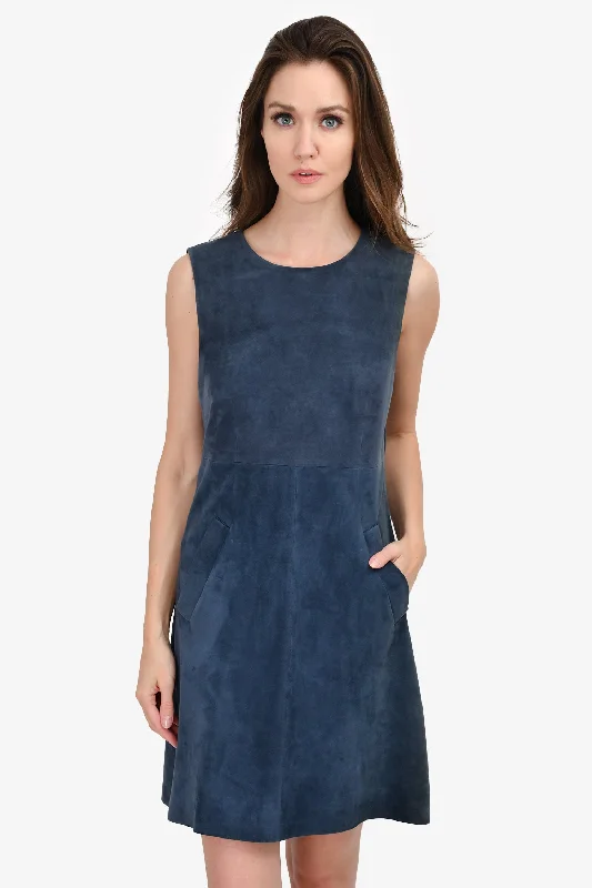 Cottage sack dress-Diane von Furstenberg Blue Suede Dress Size 8