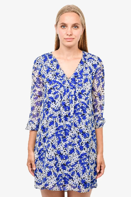 Festive fiesta dress-Diane Von Furstenberg Blue/White Floral Silk Dress Size 0