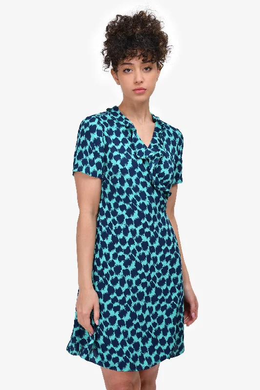 Open open-knit dress-Diane von Furstenberg Green/Blue Patterned Wrap Dress Size S