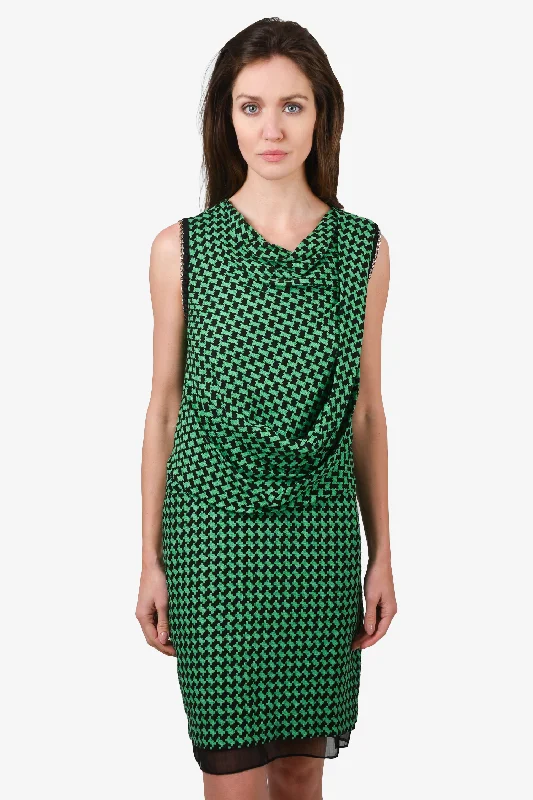 Firm gabardine dress-Diane von Furstenberg Green Jacquard Sleeveless Midi Dress Size 2