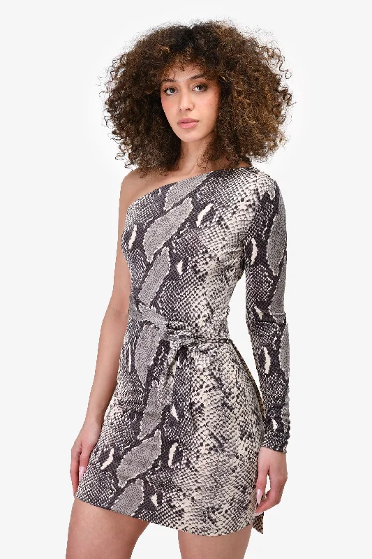 Flash burst dress-Diane Von Furstenberg Grey Snake Printed One Sleeve Dress Size 2