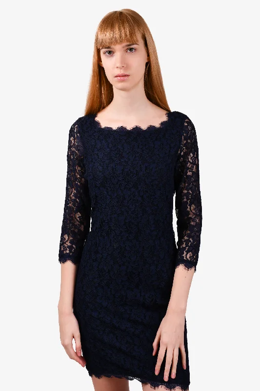 Fine muslin dress-Diane Von Furstenberg Navy Blue Lace Dress Size 6