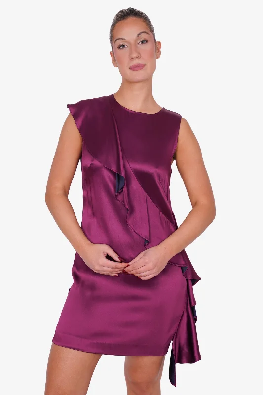 Small gathered dress-Diane Von Furstenberg Purple Sleeveless Ruffle Trim Mini Dress Size 10