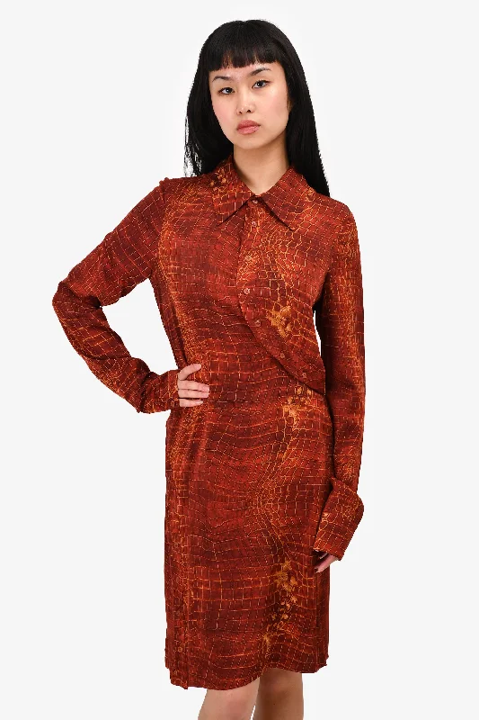 Mid ruching dress-Diane Von Furstenberg Red Patterned Silk Button Dress Size 10