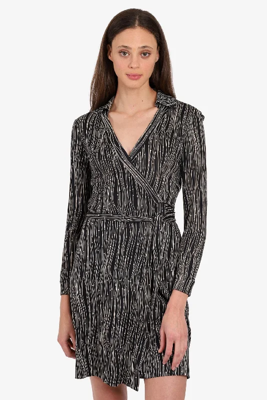 Casual gabardine dress-Diane von Furstenberg White/Black Patterned Wrap Dress