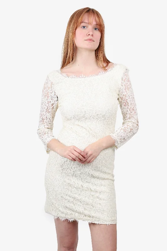 Rich crystal dress-Diane von Furstenberg White Lace Long Sleeve Dress Size 8