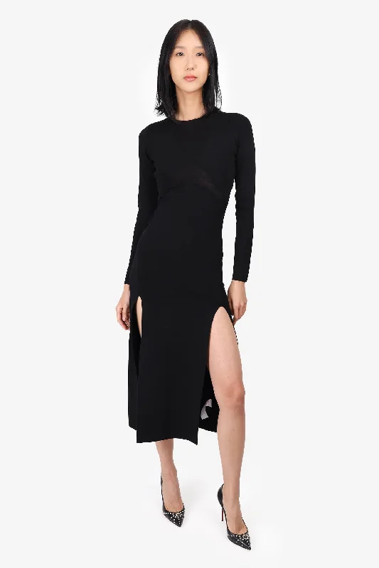 Walk field dress-Dion Lee Black Knit Hosiery Shadow Long Sleeve Dress Size S