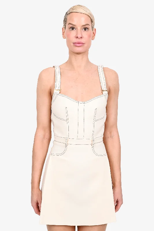 Night wine dress-Dion Lee Cream Crepe A-Line Sleeveless Mini Dress with Blue Stitching Size 4