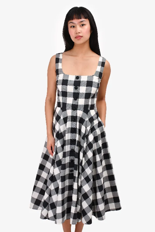 Ribbon-tie party dress-Dolce & Gabbana Black/White Gingham Button Front Dress Size 44