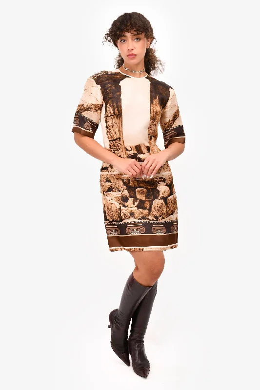 Homespun peasant dress-Dolce & Gabbana Spring 2014 Roman Column Printed Silk Organza Shift Dress Size 38