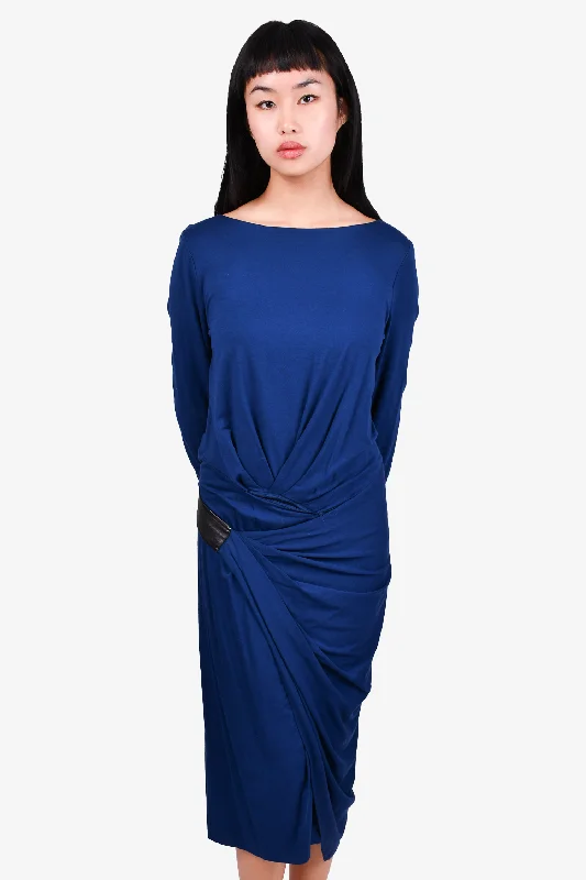 Perforated trendy dress-Donna Karan Blue Midi Dress Size L