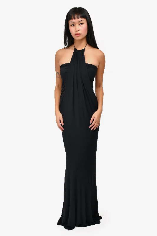 Scoop-neck dress-Donna Karan Black Ruched Maxi Dress Size L