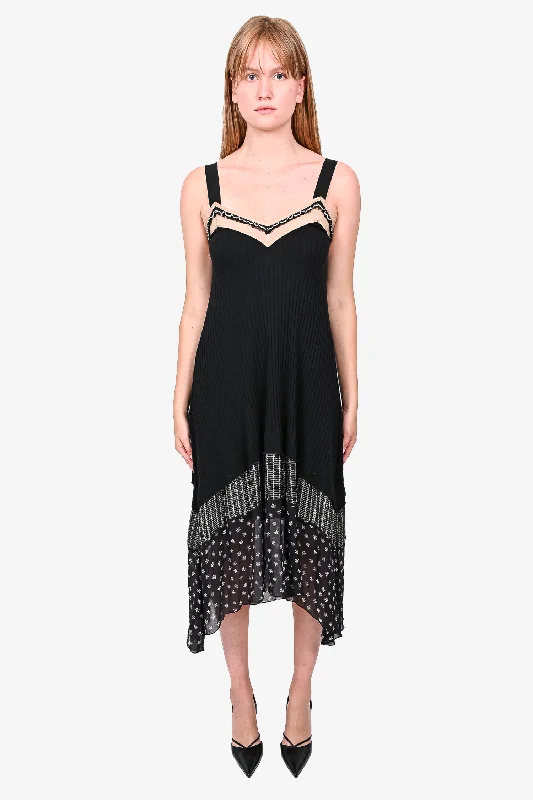 Bubble boho dress-Dorothee Schumacher Black Sleeveless Mixed Pattern Ribbed Midi Dress Size 1